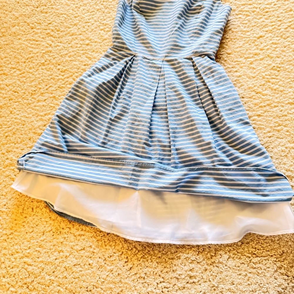Eliza J Blue White Striped Cotton Fit Flare Dress Sleeveless Pleated Size 2 - Picture 11 of 14